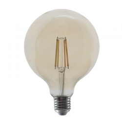 LED FILAMENT E27 DIM G125 10W AMBER 2700K 230V AC 1160LM RA80 30000H 360°