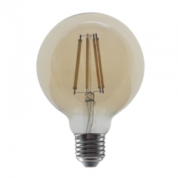 LED FILAMENT E27 DIM G95 10W AMBER 2700K 230V AC 1160LM RA80 30000H 360°