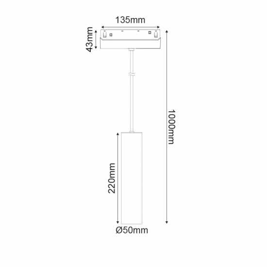 ΑΣΠΡΟ ΜΑΤ ΜΑΓΝΗΤΙΚΟ ΚΡΕΜΑΣΤΟ ΦΩΤΙΣΤΙΚΟ 48V DC 9W 4000K 1030LM 36° OSRAM RA90 Φ50*220MM