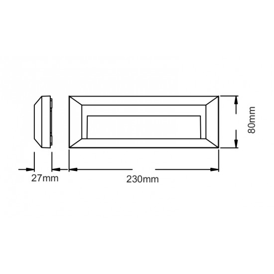 LED WALL RECTANGLE LUMINAIRE BLACK 230V AC IP65 2W 3000K 100LM RA80