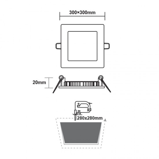 ΛΕΥΚΟ ΤΕΤΡΑΓΩΝΟ LED ΠΑΝΕΛ ΧΩΝΕΥΤΟ 23W 4000K 2120Lm 300x300mm 230V AC Ra80