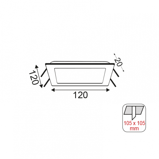 SQUARE NM REC.LED SLIMPANEL 8W 3000K 490Lm 230V 120X120 Ra80