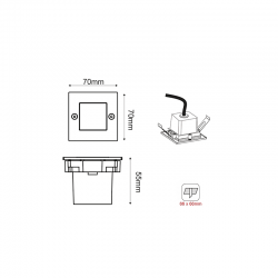 LED STEP LUMINAIRE 70X70 R 2W 3000K 90Lm 230V IP54 RA80