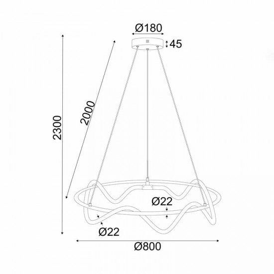 ^ΚΡΕΜΑΣΤΟ Φ/Σ LED 60W 3000K 3400LM KYMA ΜΑΥΡΟ ΜΕΤ/ΚΟ IP20 D80XH230CM