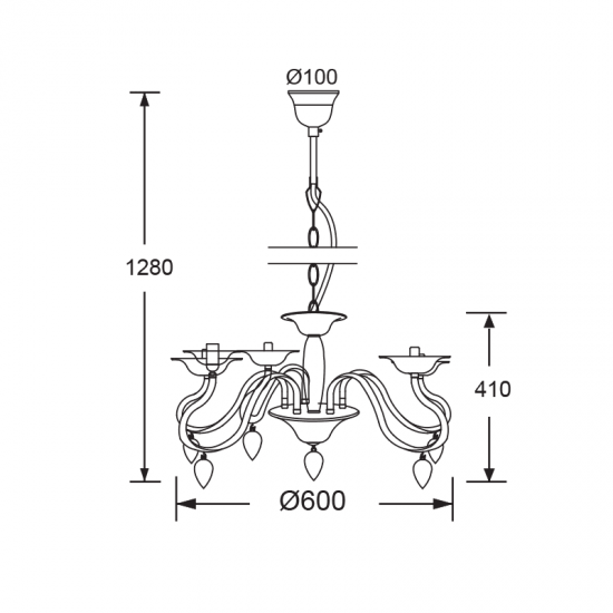 ΚΡΕΜΑΣΤΟ ΑΚΡΥΛΙΚΟ ΜΑΥΡΟ 5Χ40W Ε14 53x H43cm FIRENZE