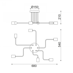 Φ/Σ ΟΡΟΦΗΣ 6XE27 ΜΕΤΑΛΛΙΚΟ ΜΑΥΡΟ ΜΑΤ 73X50XH21CM COBRA