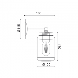 ^ΕΠΙΤΟΙΧΟ Φ/Σ 1ΧΕ27 ΜΑΥΡΟ ΜΕΤΑΛΛΙΚΟ+ΓΥΑΛΙ Φ10Χ18Χ22CM BERY