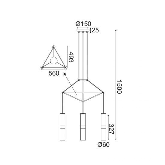 ΚΡΕΜΑΣΤΟ Φ/Σ 3XGU10 ΟΡΕΙΧΑΛΚΟ ΜΕΤΑΛΛΙΚΟ 56X49XH150CM DA VINCI