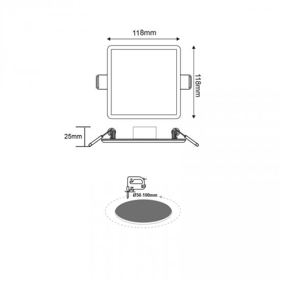 FLEXIBLE W SQUARE LED SLIM PANEL 9W 6000K 720Lm 230V Φ50-100 120° Ra80