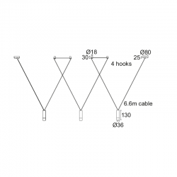 ^ΚΡΕΜΑΣΤΟ Φ/Σ 3ΧG9 ΜΑΥΡΟ ΑΛΟΥΜΙΝΙΟ 3x D3,6XH13CM ΚΑΛΩΔΙΟ 6,6M 4HOOKS TERES