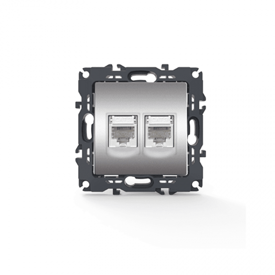 PRIME ΠΡΙΖΑ ΤΗΛΕΦΩΝΟΥ 2xRJ11 CAT3 IP20 MAT ΑΛΟΥΜΙΝΙΟ