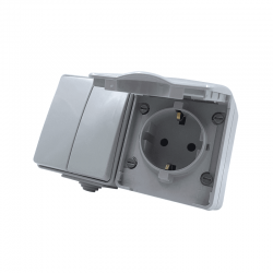 ARMY ΔΙΑΚ. Α/Ρ 1P 10AX 250VAC & ΠΡΙΖΑ ΣΟΥΚΟ ΑΣΦΑΛ 1x2P+E 16A 250VAC IP55 ΕΠΙΤΟΙΧ ΟΡΙΖ ΣΤΕΓΑΝ ΓΚΡΙ