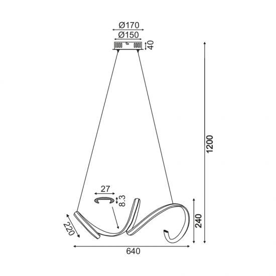 ^ΚΡΕΜΑΣΤΟ Φ/Σ LED 40W 3000K 2400LM ΧΡΩΜΙΟ ΑΛΟΥΜΙΝΙΟ 64X22ΧΗ120CM CLEO
