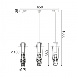 ΚΡΕΜΑΣΤΟ LED 3X3W 3000K ΓΥΑΛ+ΧΡΩΜ ΜΕΤΑΛ+ΚΡΥΣΤΑΛ 65Χ7ΧΗ100CM VANI