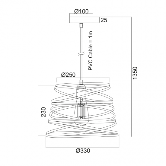 ΜΕΤΑΛΛΙΚΟ Φ/Σ 1XE27 ΜΑΥΡΟ ΜΑΤ ΣΠΙΡΑΛ Φ25CM JAZZ