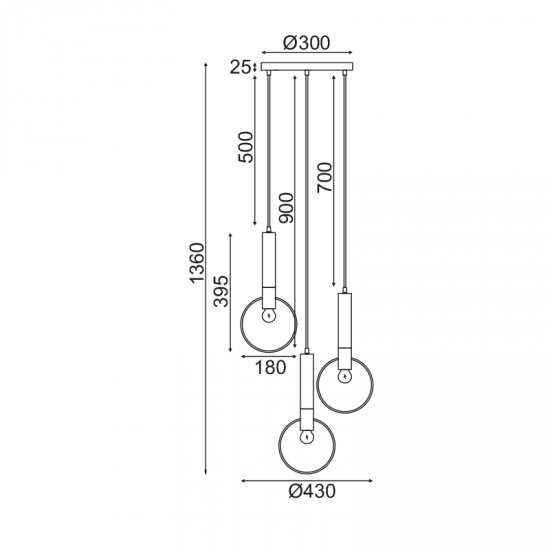 ^ΚΡΕΜΑΣΤΟ Φ/Σ 3ΧΕ27 ΟΡΕΙΧΑΛΚΟ/ΜΑΥΡΟ ΜΕΤ/ΚΟ D44ΧΗ136CM MIRACOLO