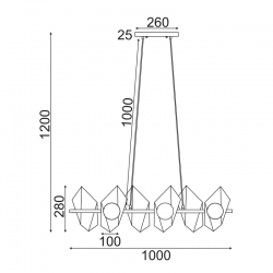 ^ΚΡΕΜΑΣΤΟ Φ/Σ 6ΧG9 ΧΡΥΣΟ/ΜΑΥΡΟ ΜΕΤ/ΚΟ + ΓΥΑΛΙ 100Χ26ΧΗ120CM POLYGON