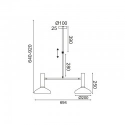 ^ΚΡΕΜΑΣΤΟ Φ/Σ 2ΧΕ27 ΟΡΕΙΧΑΛΚΟ+ΜΑΥΡΟ 69Χ20XΗ92CM SHERLOCK
