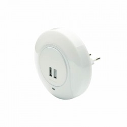 LED ΛΑΜΠΑΚΙ ΝΥΚΤΟΣ 1W 4000K ΜΕ 2 USB ΘΥΡΕΣ, ΔΙΑΚΟΠΤΗ ON/OFF K AUTO MODE, ΛΕΥΚΟ ΠΛΑΣΤΙΚΟ 230V IP20