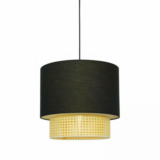 ^ΚΡΕΜΑΣΤΟ Φ/Σ 2ΧΕ27 NISYROS ΜΑΥΡΟ ΥΦΑΣΜΑ+ΨΑΘΑ ΡΑΤΑΝ D40xH150CM