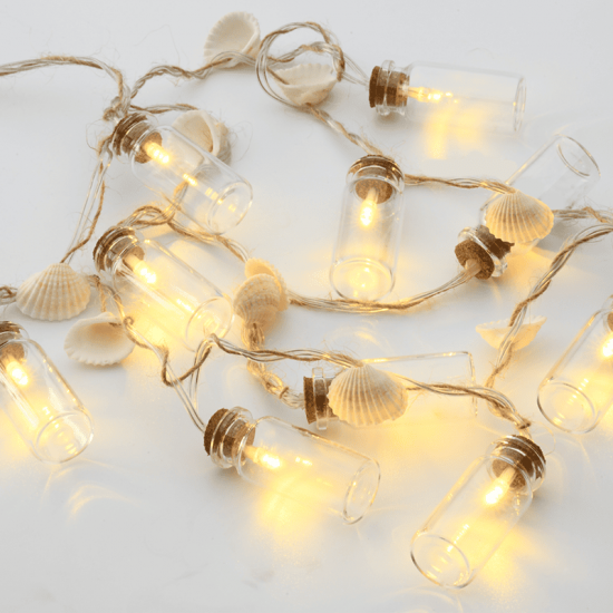"GLASS BOTTLE - SHELL", 10 LED ΛΑΜΠΑΚΙΑ ΣΕΙΡΑ ΜΠΑΤΑΡΙΕΣ (2xAA), WW, IP20, 135+30cm, ΔΙΑΦ. ΚΑΛ. ΤΡΟΦ.
