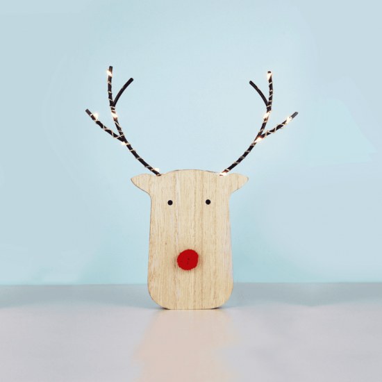 ^ "WOODEN REINDER HEAD" 10 ΜΙΝΙ LED WW Λ/ΚΙΑ ΜΠ/ΡΙΕΣ (2ΑΑ) IP20 17X3X18CM