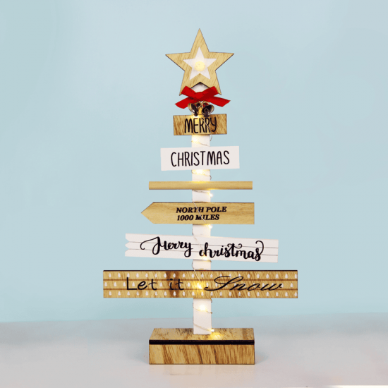 ^ "WOODEN CHRISTMAS TREE" 10 MINI LED WW Λ/ΚΙΑ ΜΠ/ΡΙΕΣ (2AA) IP20 22.5X5X38CM