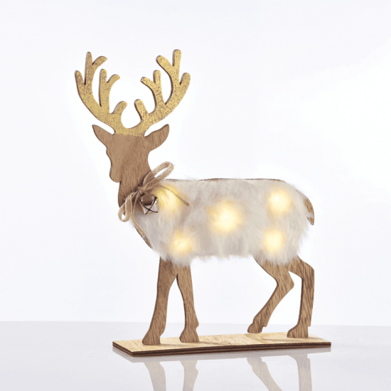 ^ "WOODEN WHITE FELT DEER", 5 MINI LED ΛΑΜΠ. ΜΠΑΤ. (2xAAA), WW,IP20, 26X5X25CM