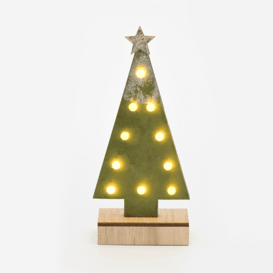 ^ "WOODEN GREEN TREE GOLD GLITTER STAR", 10 MINI LED ΛΑΜΠ. ΜΠΑΤ. (2xAA), WW,IP20, 12.5X4.5X27CM