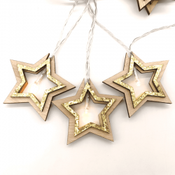 ^ "WOODEN GOLD GLITTER STARS", 10 LED ΛΑΜΠ. ΣΕΙΡΑ ΜΠΑΤ. (3xAA), WW, IP20, 135+30cm, ΔΙΑΦ. ΚΑΛ. ΤΡΟΦ.