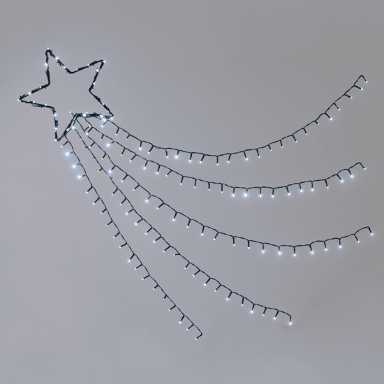 ^ "SHOOTING STAR, 5 ROWS", 150 CW LED 8 ΛΕΙΤΟΥΡΓ., ΑΝΤΑΠ. (4.5VDC) IP44  30cm (1m ΟΥΡΑ), 5m. ΚΑΛ. ΤΡ