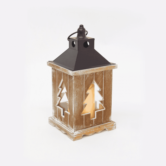 ^ "WOODEN & METAL LANTERN" ΛΕΥΚΟ ΚΕΡΙ, 1 LED ΛΑΜΠ. ΜΠΑΤ. (3xAAA), WW,IP44, Φ14Χ31CM