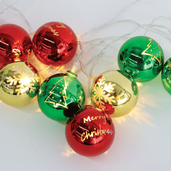 XMAS PLASTIC BALL,10 LED ΛΑΜΠ. ΣΕΙΡΑ,ΜΠΑΤ. (2xAA),WW,IP20,150+30cm ΚΑΛ. ΤΡΟΦ.