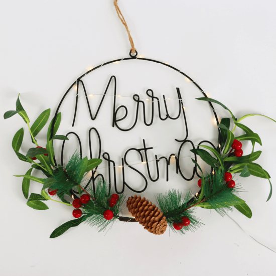 ΚΡΕΜΑΣΤΟ ΧΡΙΣΤ/ΚΟ ΣΤΡΟΓΓΥΛΟ ΔΙΑΚΟΣΜΗΤΙΚΟ,ΜΕΤΑΛΛΙΚΟ+ΤΕΧΝΗΤΟ ΦΥΤΟ,30 LED,ΜΠΑΤ(2XCR2032),WW,IP20,30cm