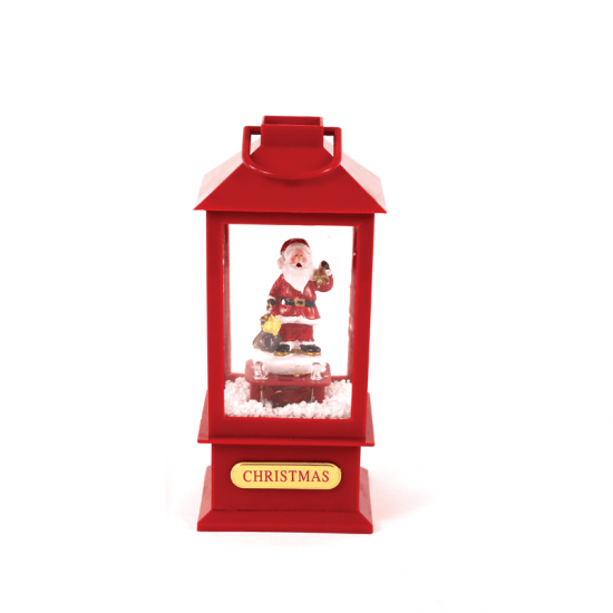 "PLASTIC SNOWY MUSIC SANTA LANTERN", 2 MINI LED ΛΑΜΠΑΚ. WW, ΜΠΑΤ. (3ΑA),IP20, 10Χ10Χ20CM