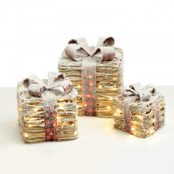 ^ SET "RATTAN GIFT BOX, RED&BLACK BOW " 90(20+30+40) WW MINI LED ΛΑΜΠ. ΜΠΑΤ. 3*3ΑΑ IP20 18,24,30CM