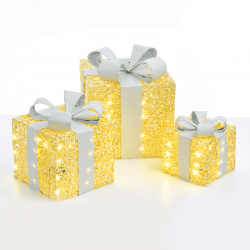 ^ SET "GOLD SILK GIFT BOX, SILVER BOW"  90(20+30+40) WW MINI LED ΛΑΜΠ. ΜΠΑΤ. 3*3ΑΑ IP20 18,24,30CM