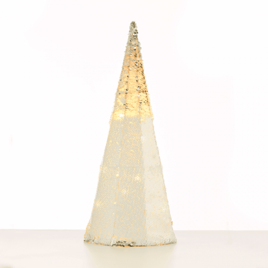 ^ "SILVER & WHITE SEQUIN CONE TREE" 20 WW LED ΛΑΜΠ. ΜΠΑΤ. 3ΧΑΑ,IP20 Φ20,5Χ60CM