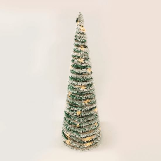 ^ "GREEN RATTAN CONE TREE WITH SNOW" 50 MINI WW LED ΛΑΜΠ. ΜΠΑΤ. 3ΧΑΑ,IP20 Φ27.5X90CM