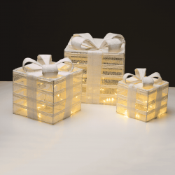 ^ SET "WHITE GIFT BOX, BURLAP BOW" 75(15+25+35) WW LED  ΜΠΑΤ. 3*3ΑΑ IP20 17,23,28.5CM