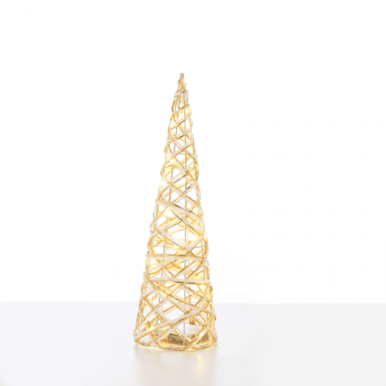 ^ "WHITE & GOLD CONE TREE" 20 MINI WW LED ΛΑΜΠ. ΜΠΑΤ. 3ΧΑΑ,IP20 Φ13X40CM