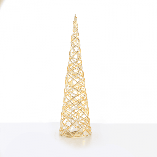 ^ "WHITE & GOLD CONE TREE" 30 MINI WW LED ΛΑΜΠ. ΜΠΑΤ. 3ΧΑΑ,IP20 Φ17X60CM
