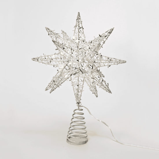 ^ "SILVER TINSEL THREAD STAR 2" 20 MINI WW LED ΛΑΜΠ. ΜΠΑΤ. 3ΧΑΑ,IP20 28x5x20cm