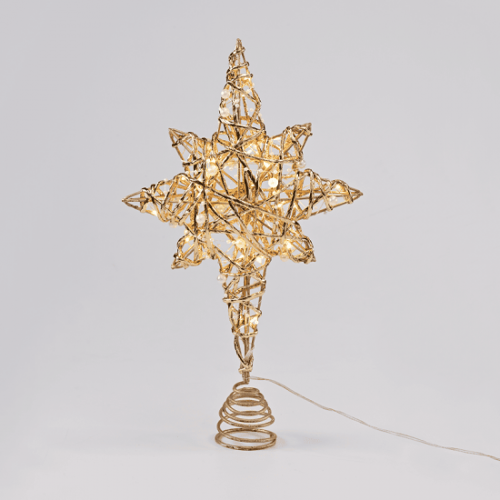^ "GOLD & WHITE BEAD STAR " 20 MINI WW LED ΛΑΜΠ. ΜΠΑΤ. 3ΧΑΑ,IP20 37x5x20cm