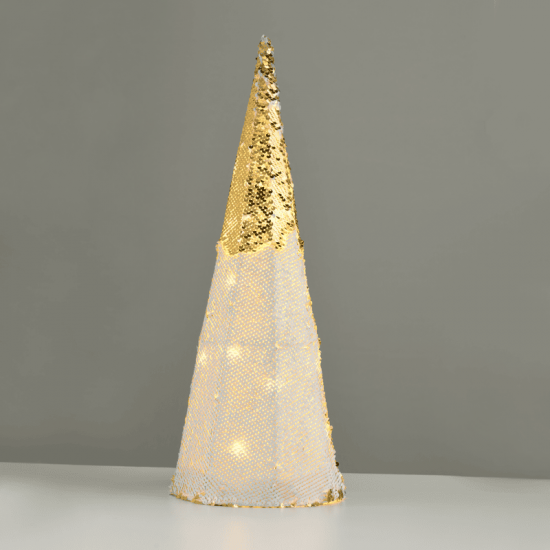 ^ "CHAMPAGNE GOLD & WHITE SEQUIN CONE TREE" 35 WW LED ΛΑΜΠ. ΜΠΑΤ. 3ΧΑΑ,IP20 Φ27.5X90CM