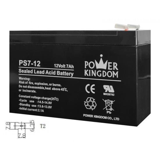 POWER KINGDOM μπαταρία μολύβδου PS7-12, 12Volt 7Ah, T2