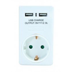 POWERTECH Αντάπτορας ρεύματος schuko PT-767, 2x USB, λευκός