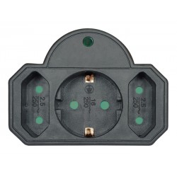 POWERTECH αντάπτορας ρεύματος PT-817, 1x schuko, 2x euro, 16A, μαύρος