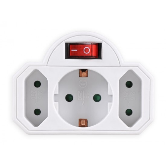 POWERTECH αντάπτορας ρεύματος PT-826, 1x schuko, 2x euro, 16A, λευκός