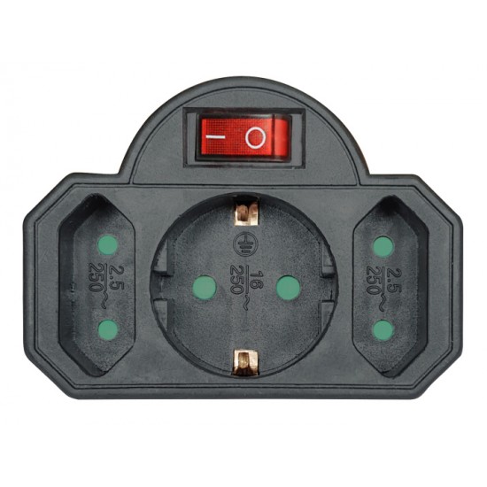POWERTECH αντάπτορας ρεύματος PT-827, 1x schuko, 2x euro, 16A, μαύρος